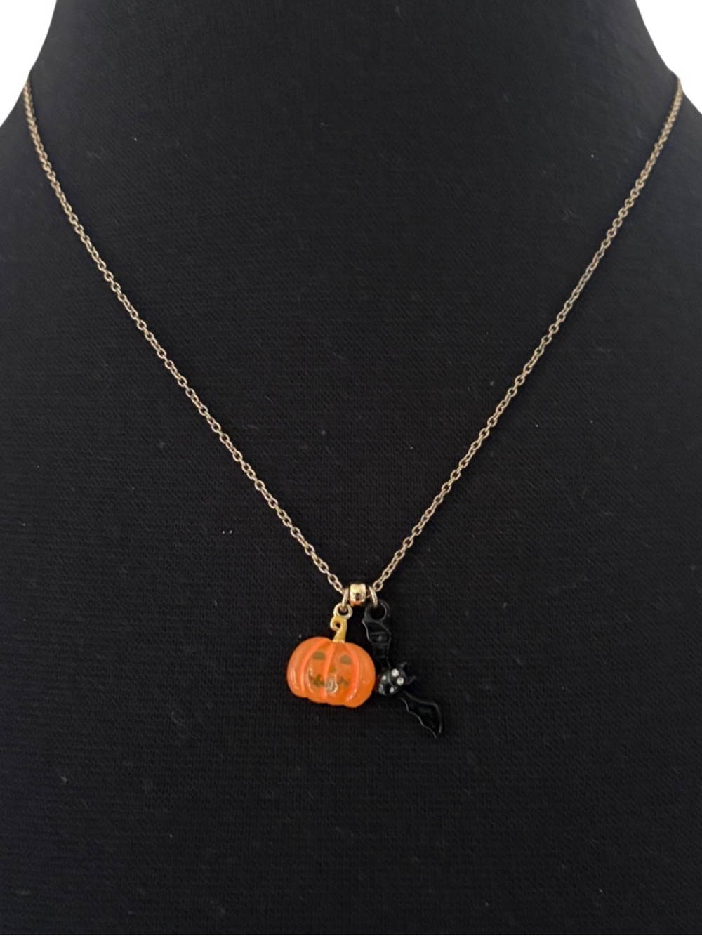 Coach Pumpkin Bat Charm Necklace Gold Tone Halloween Jewelry